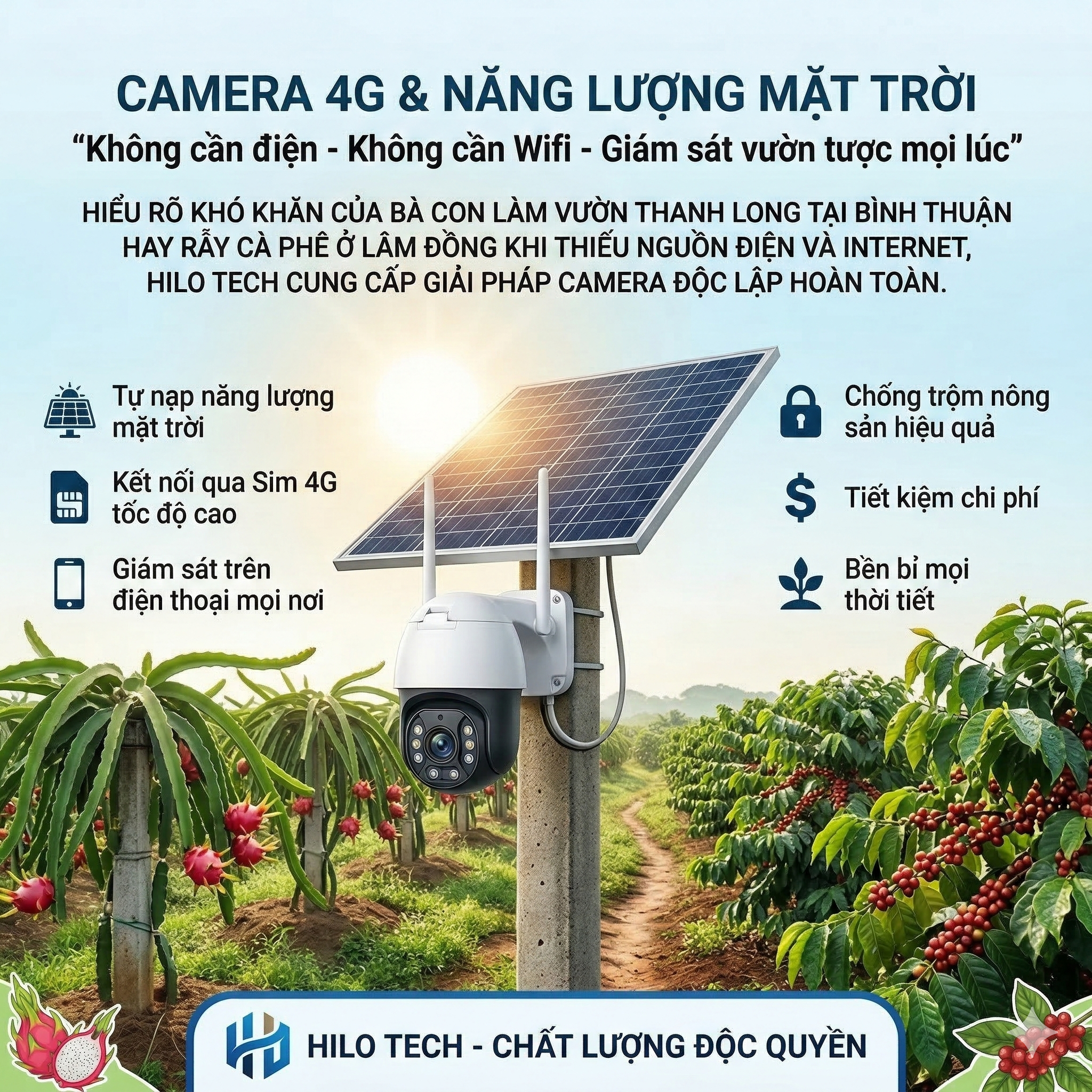camera 4G & Năng Lượng Mặt Trời (Đặc sản cho Trang Trại, Nhà Vườn)